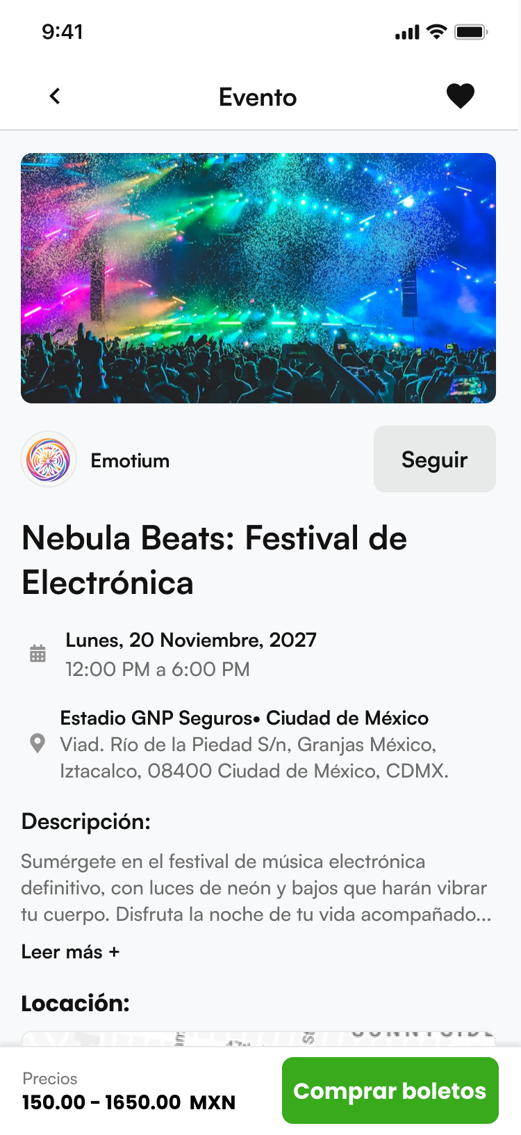 Paso 1: detalle del evento con CTA de compra