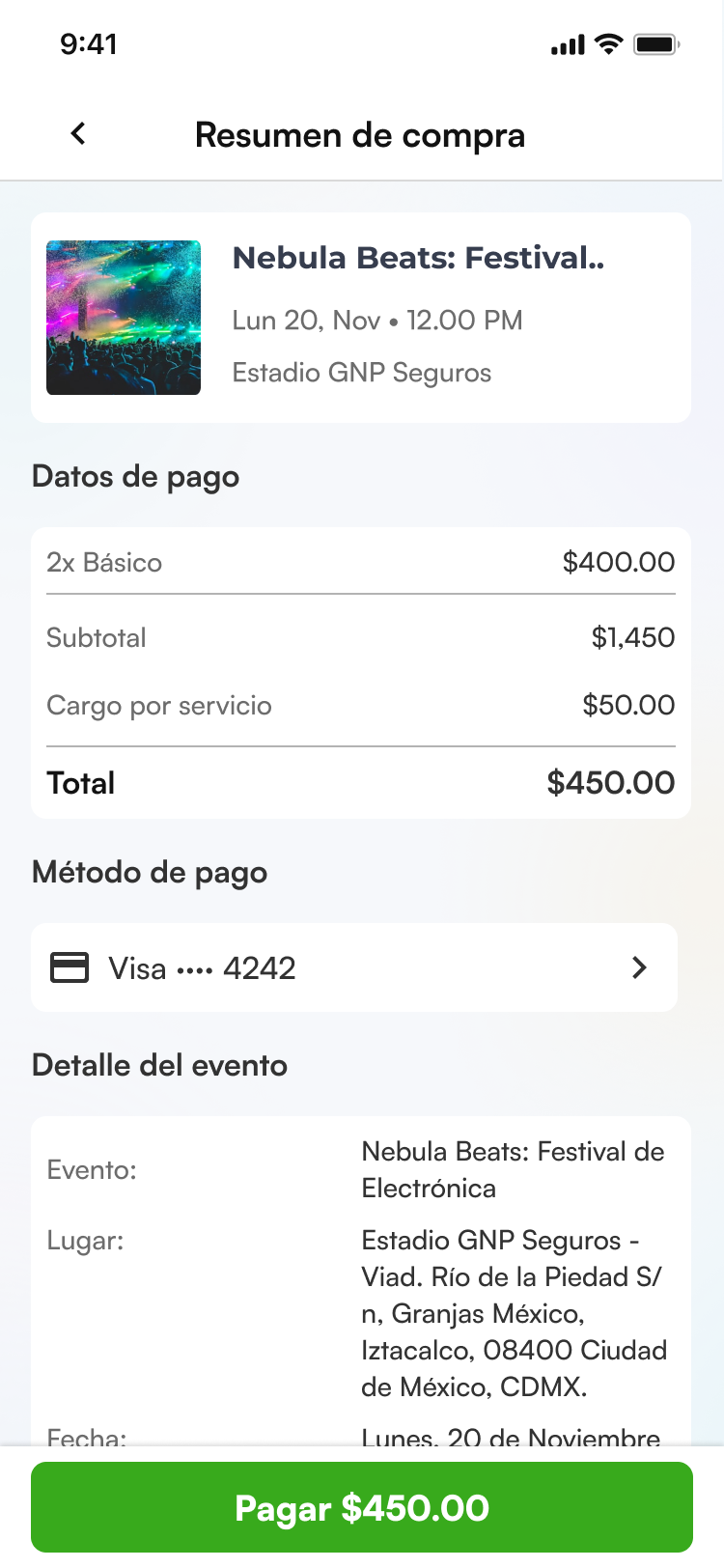 Paso 3: resumen de compra y método de pago