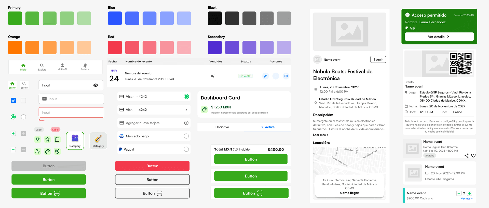 Librería del design system Kivo en capas atómicas: atoms a la izquierda, molecules y organisms al centro, templates de app a la derecha
