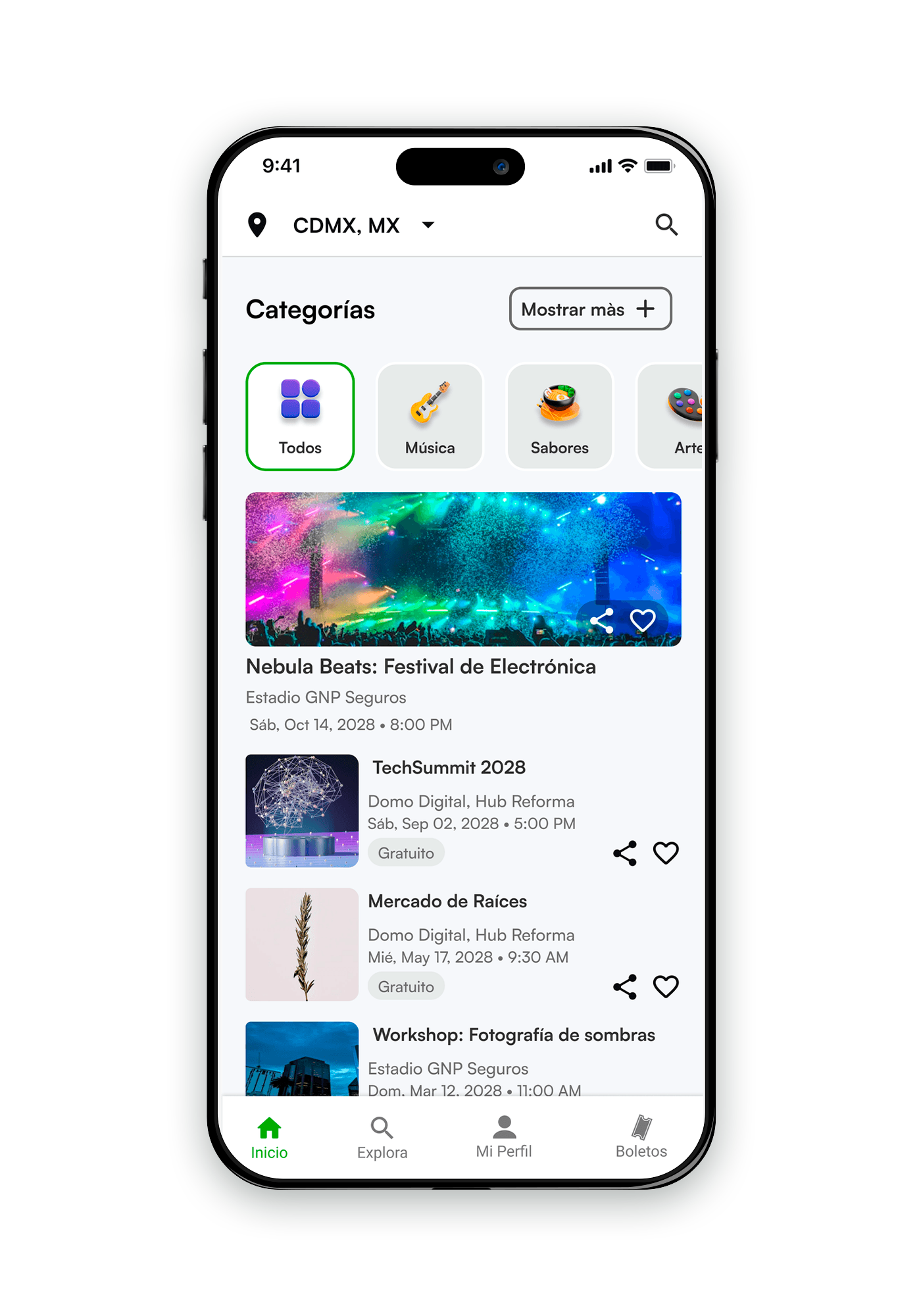 App B2C: explorar eventos