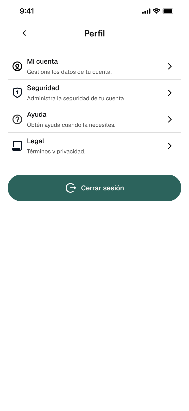 Perfil — configuración y seguridad