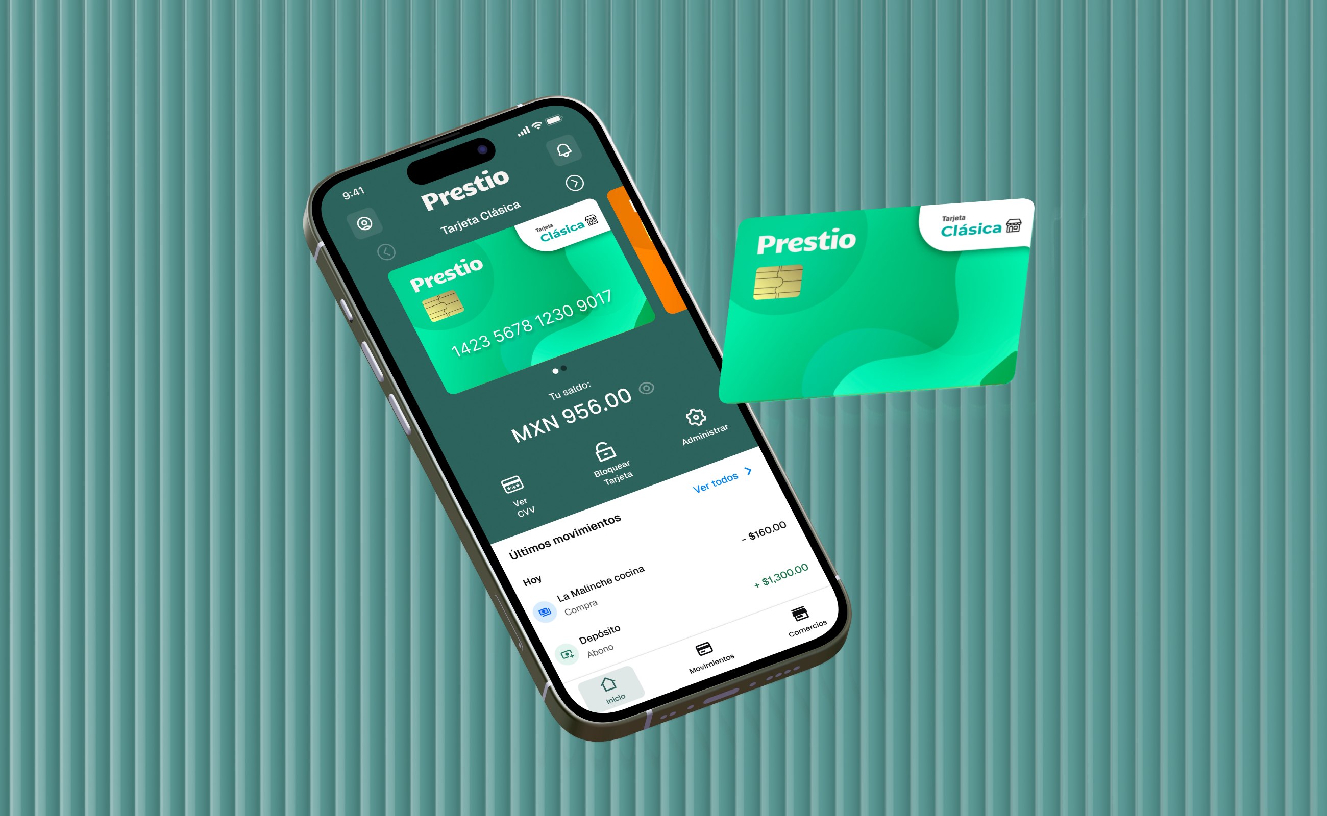 Pantalla principal de Prestio: saldo disponible, tarjetas y accesos rápidos